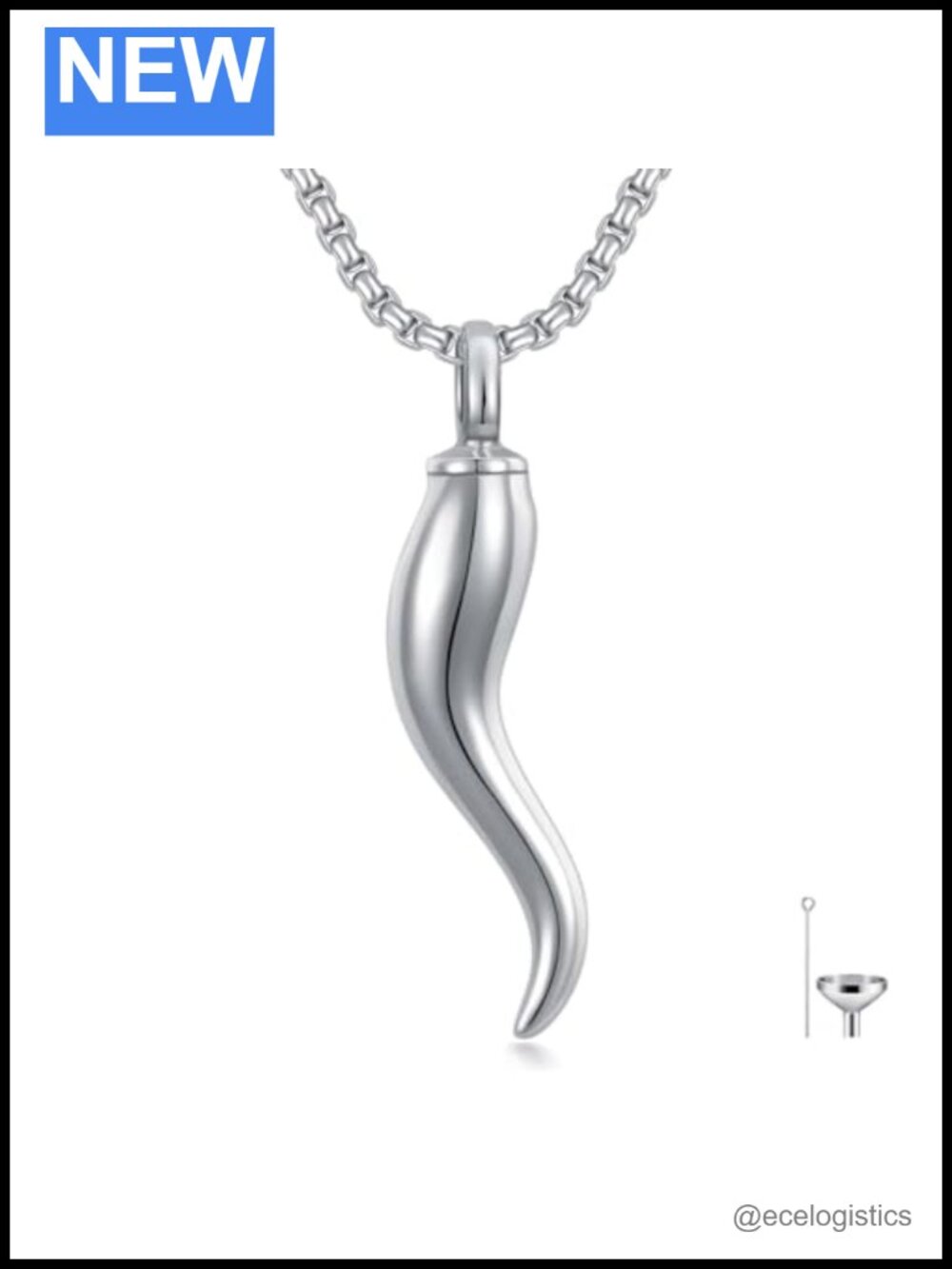 Italian Horn Urn Necklace for Ashes 925 Sterling Silver Cremation Pendant